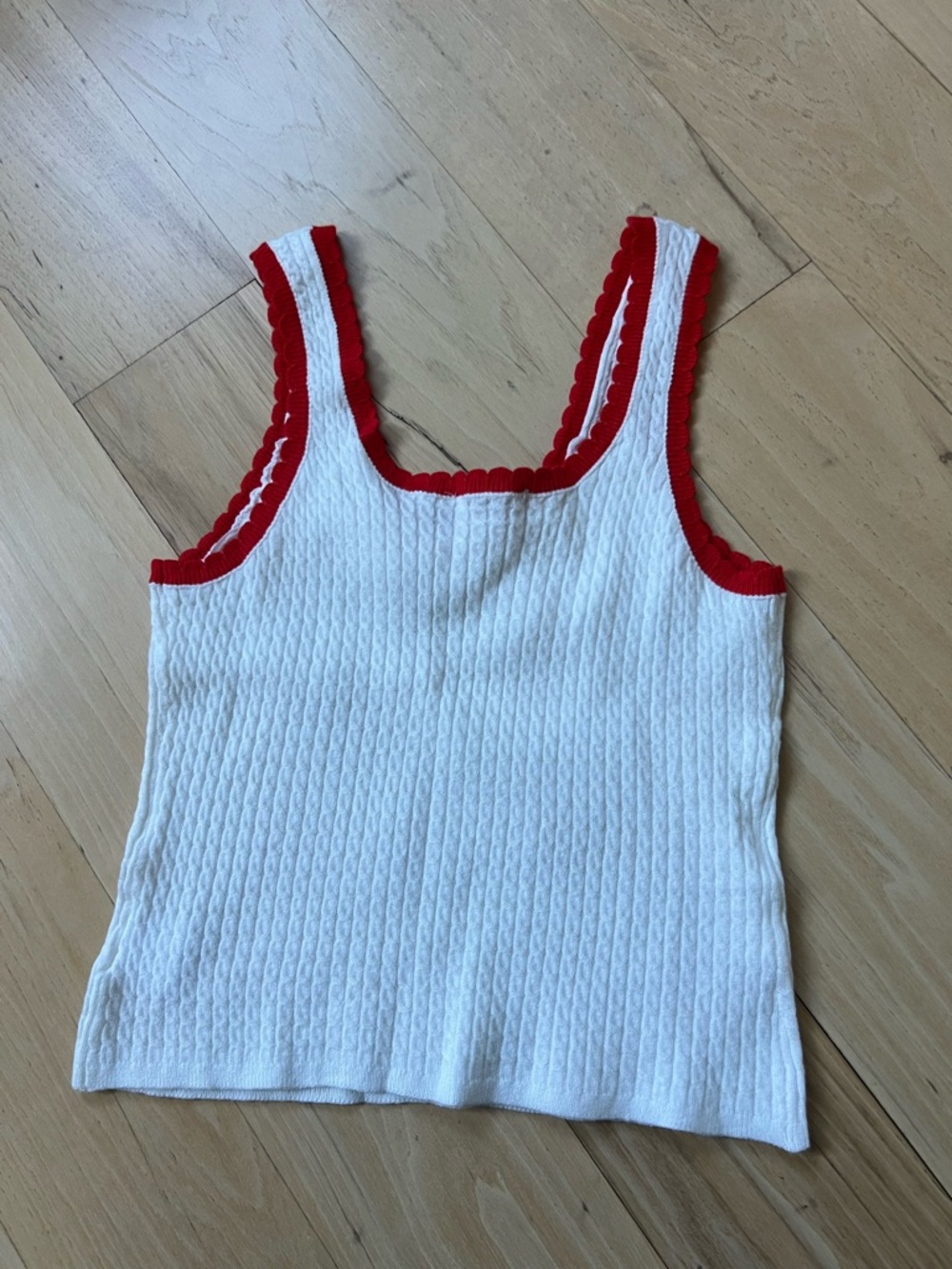 New! White Knit Tank with Red Trim - Picture 3 of 4